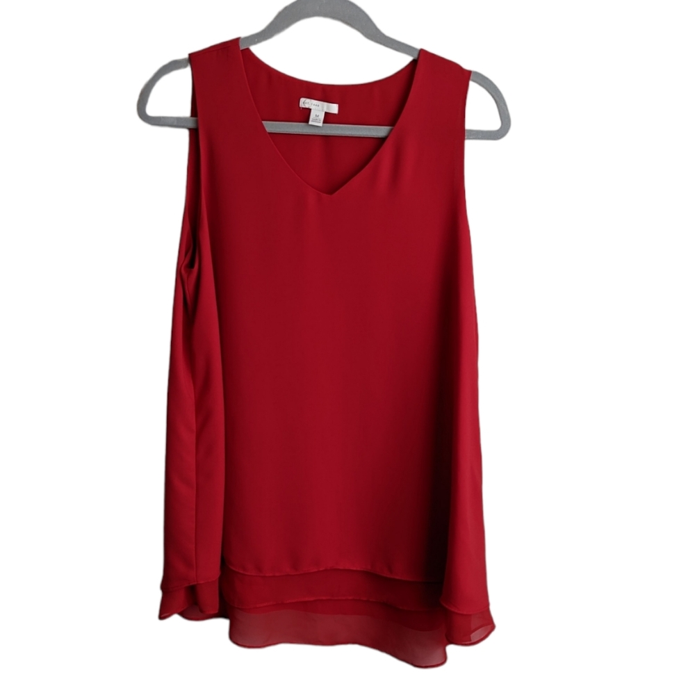 CATO Red Top V neck Chiffon Flowy Casual Size M.